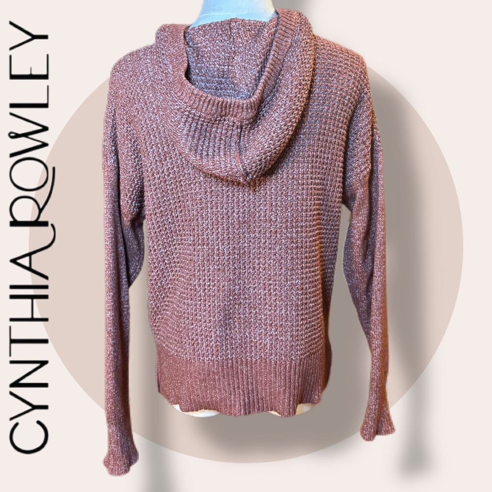 Cynthia Rowley Metallic Waffle Knit Hoodie Sweater | M - Picture 2 of 13